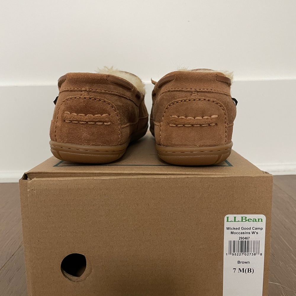 L.L. Bean Women’s Wicked Good Camp Moccasin Slippers NIB Brown Size 7 Never Worn - Picture 6 of 7